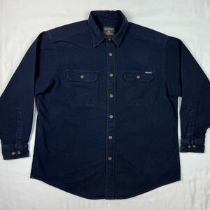 Woolrich Men Chamois Button Shirt Jacket XL Dark Blue Long Sleeve Flap Pocket C1
